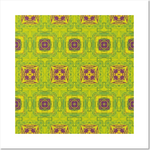 Pea Green, Purple and Grass Green Square Pattern - WelshDesignsTP004 Wall Art by WelshDesigns